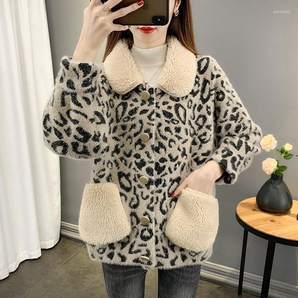 Frauen Strick Frauen Strickjacke Koreanische Elegante Lose Nachahmung Nerz Samt Pullover Frühling Herbst Leopard Langarm Y786