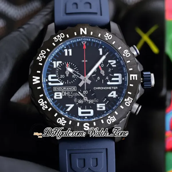 New Endurance Pro 44 Cronografo al quarzo Miyota Orologio da uomo V2 X82310D51B1S1 Acciaio PVD Tutto nero Indicatori di numeri grandi Orologi cronometro in gomma blu C133A8