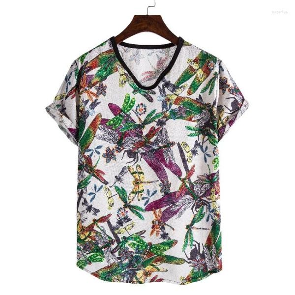 T-shirt da uomo 2023 Summer Ethnic Style Dark Flower Series Personalità casual T-shirt a maniche corte stampata versatile