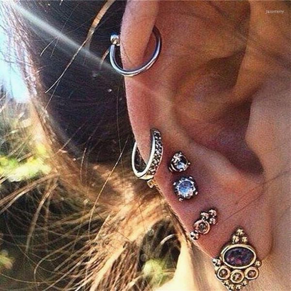 Серьги для гриппа Boho Moon Athestone Crystal Studs Установите серьгу для черепахи для женщин для женщин винтажные панк -металлические украшения