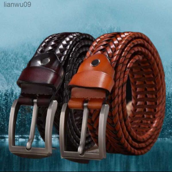 Nuevo cinturón trenzado para hombre cinturón tejido de lujo cuero genuino correas de vaca tejido a mano diseñador hombres para Jeans faja cinturones masculinos L230704