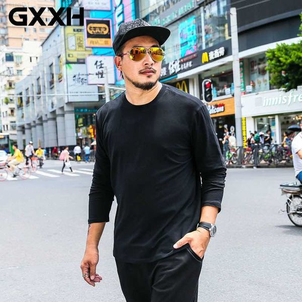 Camisetas masculinas sólidas 8 cores camiseta masculina solta manga longa 2022 outono novo tamanho grande 9XL 6XL 7XL 8XL camiseta masculina tamanho grande Balck L230715