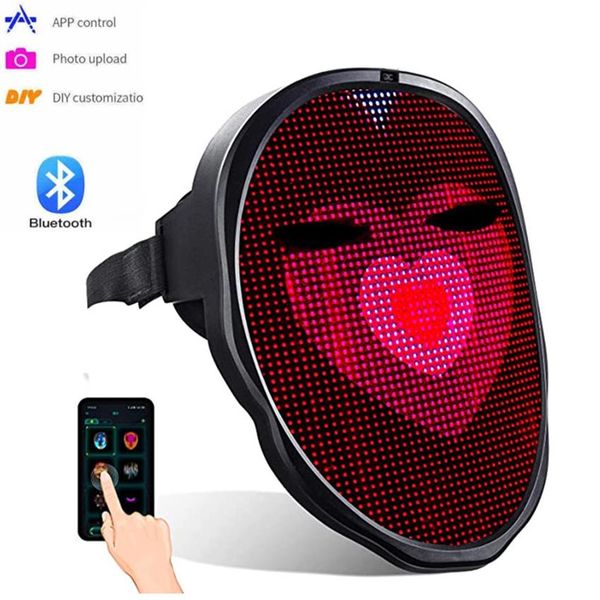 Máscara LED Bluetooth Masquerade Brinquedos APP Control RGB Light Up Programável DIY Imagem Animação Texto Halloween Natal Carnaval C341z