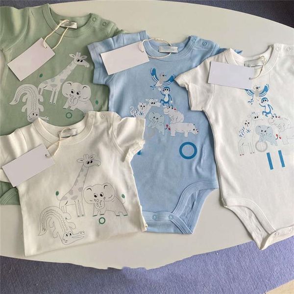 Baby Onesies Nette Tier Druck Strampler Neugeborene Babys Overalls Jungen Mädchen Strampler Kinder Kleidung 4 Farben288b