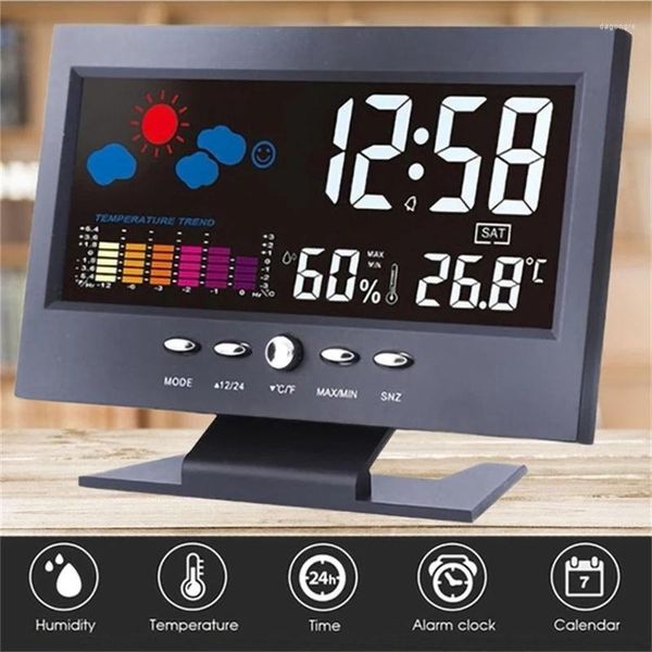 Tischuhren LCD Digitaluhr Hintergrundbeleuchtung Indoor Wetterstation Alarm Temperatur Luftfeuchtigkeit Snooze Display Dekor