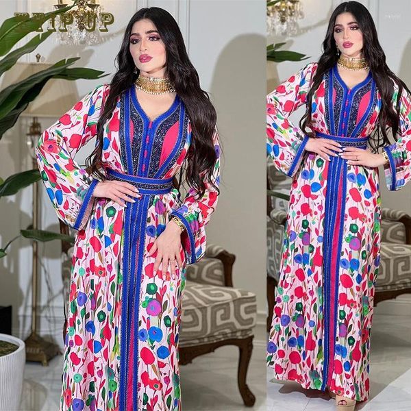 Ethnische Kleidung Ramadan Marokkanischer Kaftan Naher Osten Arabisch Dubai Muslimische Mode Abaya Robe Print Diamantbesetztes Kleid Jilbab Femme Musulman