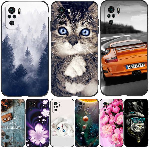 Para Xiaomi Poco M5s 4G Capa traseira do telefone Silicone Macio Protetor Preto Tpu Gato Flor