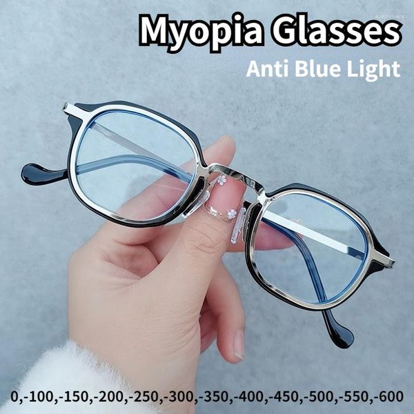 Sonnenbrille Anti Blaues Licht Myopie Brille Frauen Männer Kleine Runde Metall Brillen Rezept Strahlung Kurzsichtige Brillen 0 Bis-600