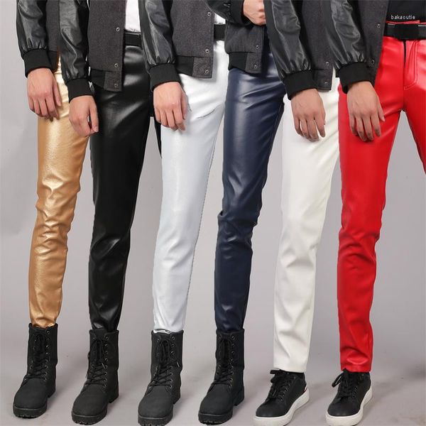 Pantaloni da uomo Colore puro Uomo Ecopelle Nero Bianco Rosso Vitalità giovanile Danza Party Bar Pantaloni piccoli elastici casual