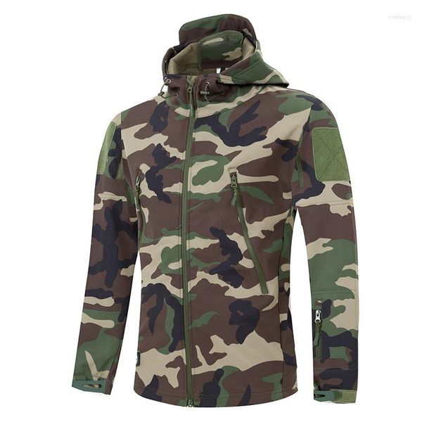 Giacche da caccia Giacca tattica in pile mimetico militare da uomo Giacca a vento Softshell impermeabile da uomo Cappotto con cappuccio dell'esercito invernale