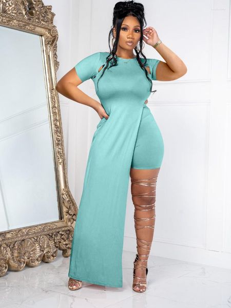 Damen-Trainingsanzüge KEXU High Side Slit Maxi Dress Stye T-Shirt Top Shorts Sommer-Set 2023 Street Two 2-teiliges Outfit-Trainingsanzug