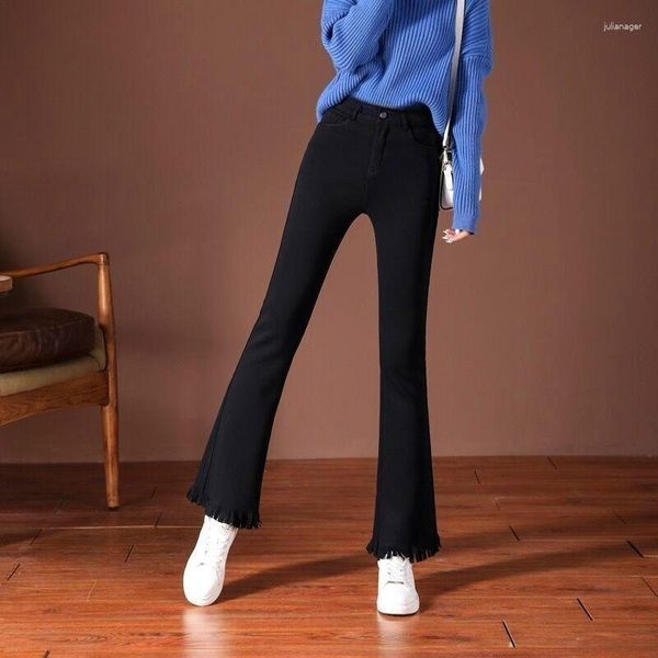 Jeans da donna Pantaloni Bootcut Vita alta 2023 Primavera Autunno Pantaloni svasati drappeggiati elasticizzati femminili Baggy Flare