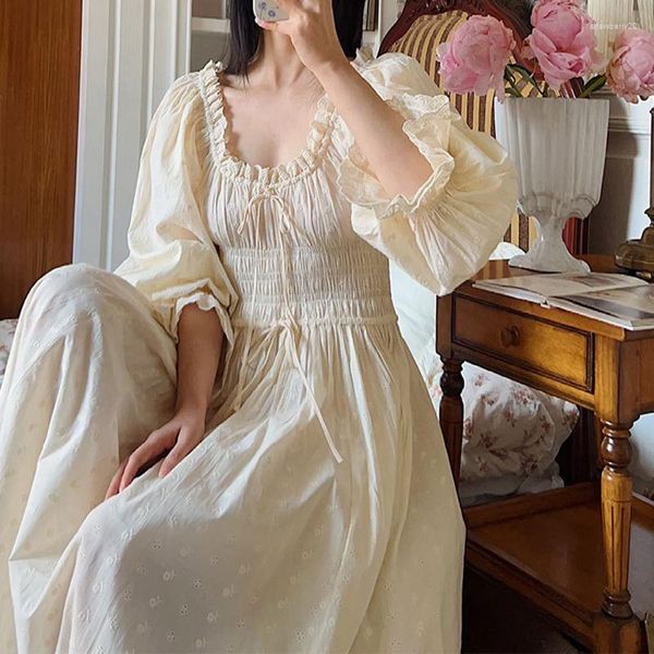 Camisola feminina retrô romântica vestido de algodão INS camisola estilo medieval