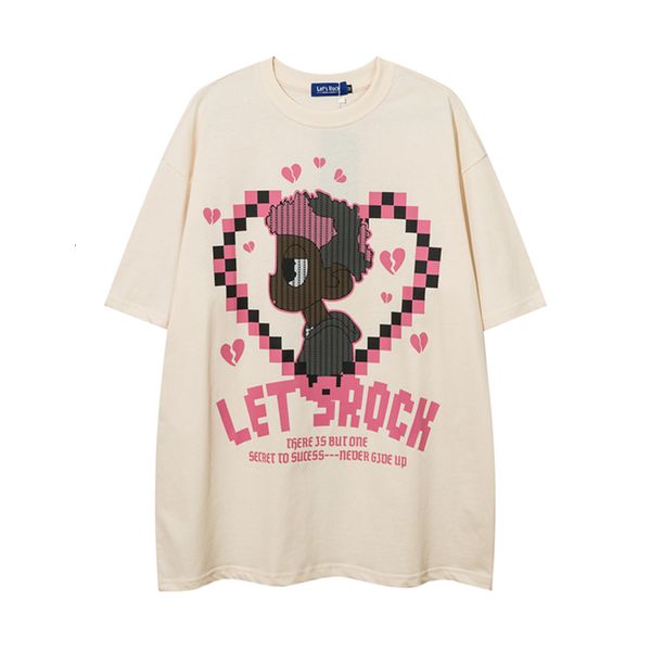 Camisetas masculinas Love Pattern Kids Character Letter Summer T Shirts para homens e mulheres Harajuku High Street Camisetas largas com gola redonda e tanques grandes 230714