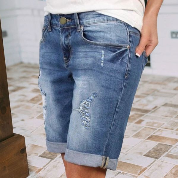 Mulheres duas peças calça jeans cintura alta denim shorts soltos lavagem bermuda enrolada streetwear ciclismo cinco pontos curto 230715