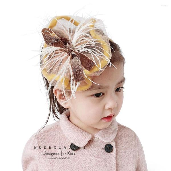 Haarschmuck Faszinierende Straußenfedern Stirnband Band Mode Mädchen Frauen Süße glänzende BowKnot Gaze Hut Haarbänder Hoop