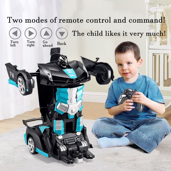RC Robot 2in1 Robot di trasformazione di auto elettriche RC Robot di deformazione a una chiave Auto Telecomando esterno Modello di auto sportiva Giocattoli per bambini 230714