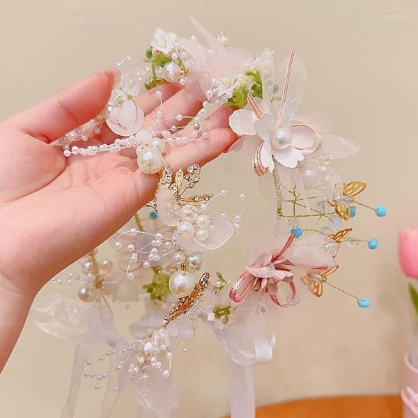 Dekorative Blumen Krone Kinder Haarband Prinzessin Girlande Super Fee Perle Schmetterling Mädchen Kopfbedeckung Hochzeit Blumen Junge Stirnband Kopf fließen