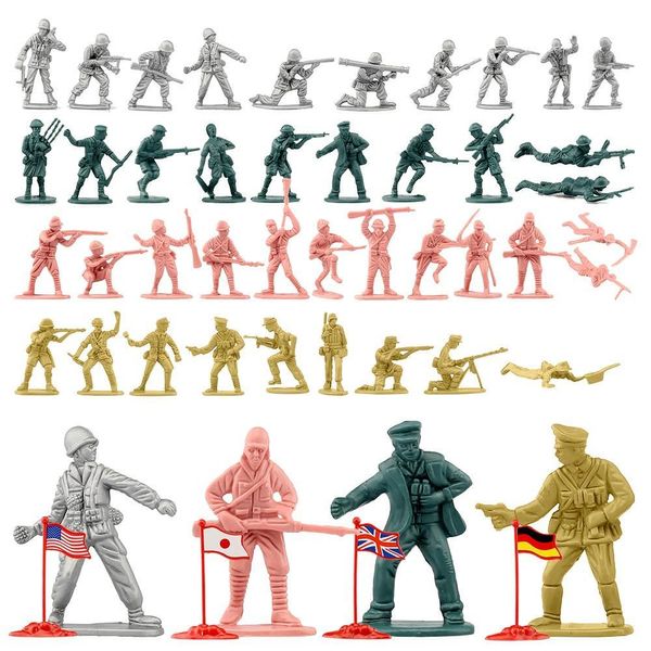 Военные фигуры Viikondo Army Men Men Toy Action Фигура Грин против солдата солдата Второй мировой войны US UK Япония Немецкие боевые флаги военные флаги Wargame Boy Gift 230714