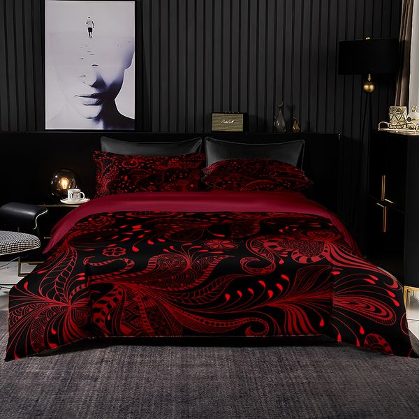 Постилочные наборы красных роскошных постельных принадлежностей для подмолочной крышки 264x228 с наволочкой 240x220 стеганого одеяла HD Print
