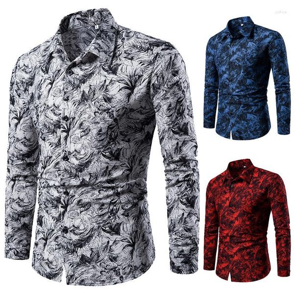 Camisas sociais masculinas 2023 camisa estampada moda simples jaqueta de manga comprida outono tendência casual