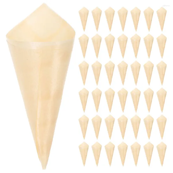 Плотские наборы 200 ПК Одноразовые пластины Установите конусы Popcorn Egg Roll деревянные чашки для дегустации