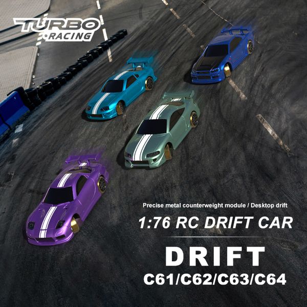 Carro RC elétrico TURBO RACING C61 C62 C63 C64 C74 1 76 MINI RC Modelo de controle remoto elétrico Drift Racing Adulto Brinquedos de mesa para crianças 230714