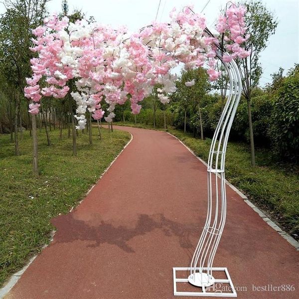 2 6M de altura branco Artificial Cherry Blossom Tree road lead Simulação Cherry Flower com Iron Arch Frame Para Wedding party Props2812