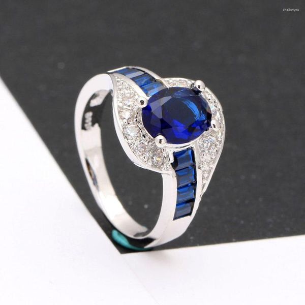 Anéis de casamento cor prata feminino luxo elegante azul real verde vermelho zircônia cúbica promessa corte princesa anel de noivado