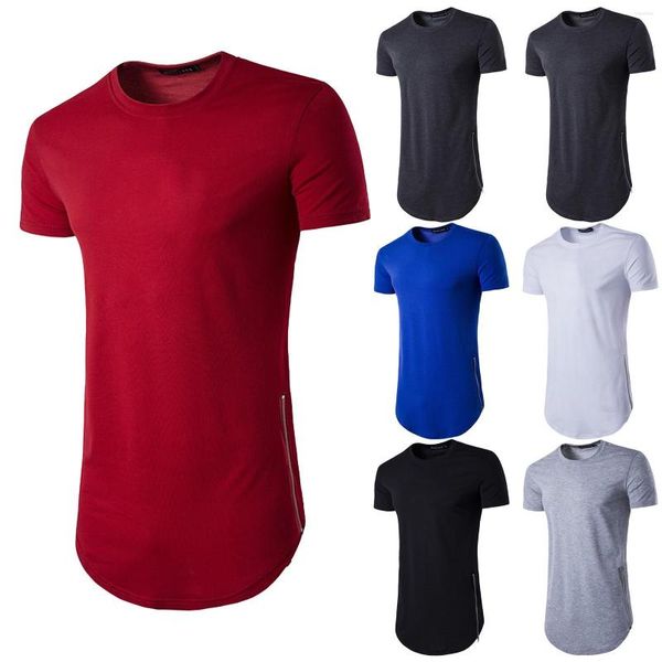 Erkekler Sıradan Gömlek Yaz Moda Yuvarlak Boyun T-Shirts High Street Style Çift fermuarlar Kısa Kollu Camisas Para Hombre