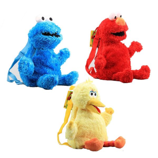 Zaini peluche 3 stile 45cm Zaino peluche Sesame Street Red Elmo Blue Cookie Guy Giallo Big Bird Plush Bag Borsa da scuola per bambini 230714