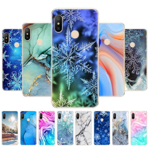 Xiaomi Mi A2 Lite Case Silikon Yumuşak TPU Geri Telefon Kapağı Xiomi Torbaları Tampon Mermer Kar Pleki Kış Noel