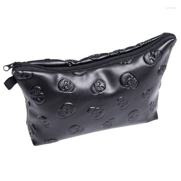 Borse cosmetiche 1 Pc Black Skull Bag Women PU Leather Makeup Organizer da viaggio per cosmetici Kit da toilette Drop