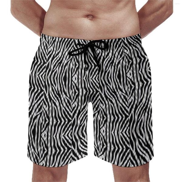 Мужские шорты племенная зебра качество мужчин пляжные брюки черные белые полосы упругие талию плавание стволы Большой размер