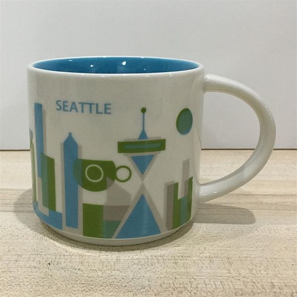 14oz kapasiteli seramik Starbucks City Super American Cities Kahve Kupa Kupası Orijinal Kutu Seattle City231s