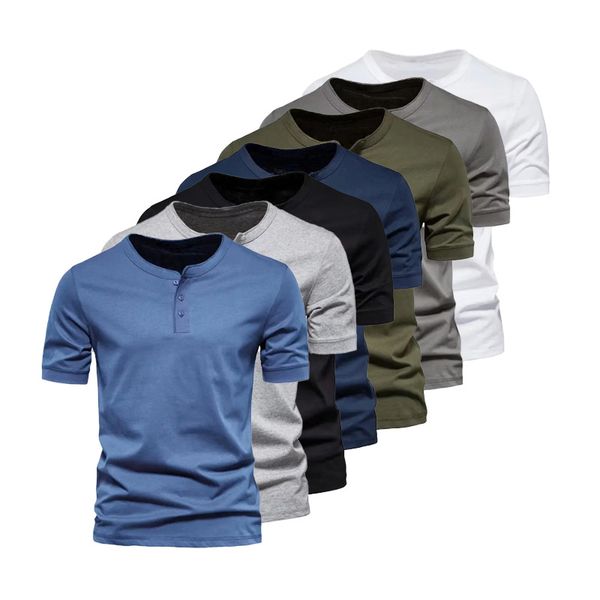 2023 T-shirt da uomo moda girocollo manica corta maschio giovanile per il tempo libero fit sport camicia Henley t-shirt uomo tinta unita