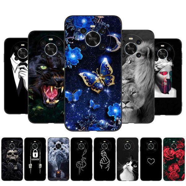 For Honor X9 4G 5G Capa traseira do telefone Pára-choque protetor Silicone macio Preto Tpu Gato Borboleta