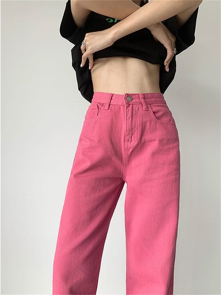 Frauen Jeans 2023 Frauen Böden Rosa Vintage Gerade Hohe Taille Selbst Anbau Casual Baggy Breite Bein Hosen Denim Hosen damen 230715