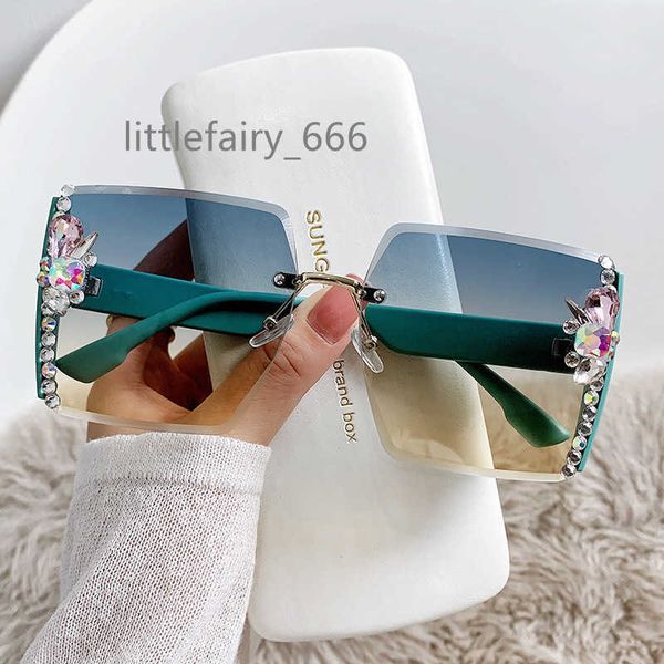 Versandfertig 2022 LEK Großhandel Fabrik PC Luxus Ins Fashion Square Damen Diamant UV400 Randlose Strass Sonnenbrille