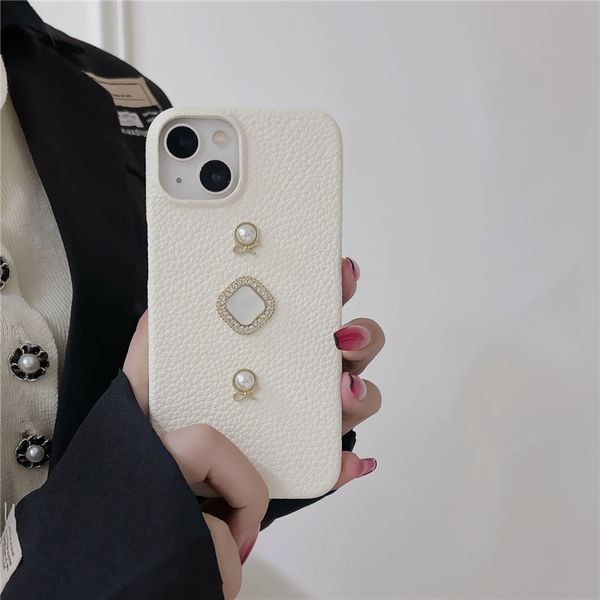 Luxuriöse Schmuck-Blumendruck-Vogue-Handyhülle für iPhone 14 13 12 Pro Max, langlebig, stilvoll, modisch, für Damen, Litschi-Muster, Leder, Schutzhülle, stoßfest