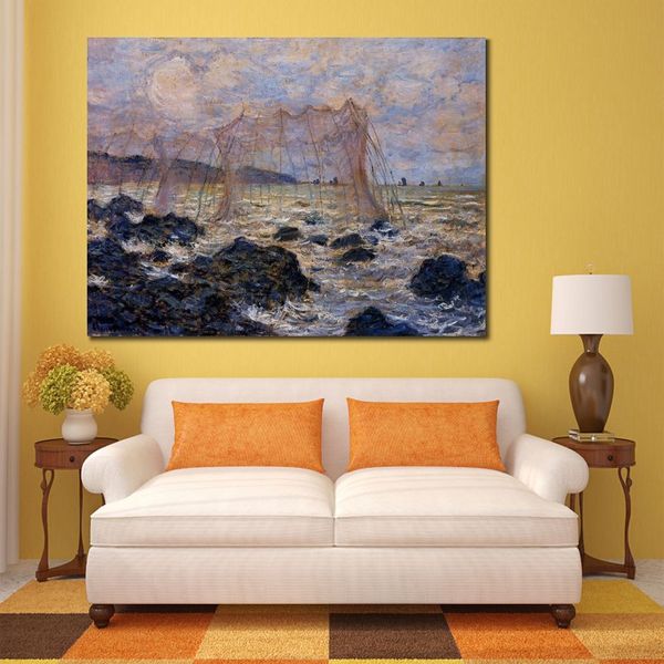 Reprodução de pintura a óleo Claude Monet de alta qualidade The Nets Handmade Canvas Art Landscape Home Decor for Bedroom