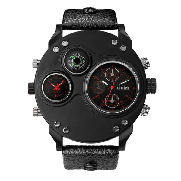 Oulm Brand Smooth Lustre Simple Generous Playful Quartz Watch Compass Youth Adolescenti Orologi da uomo Doppio fuso orario Quadrante grande Mascu248C