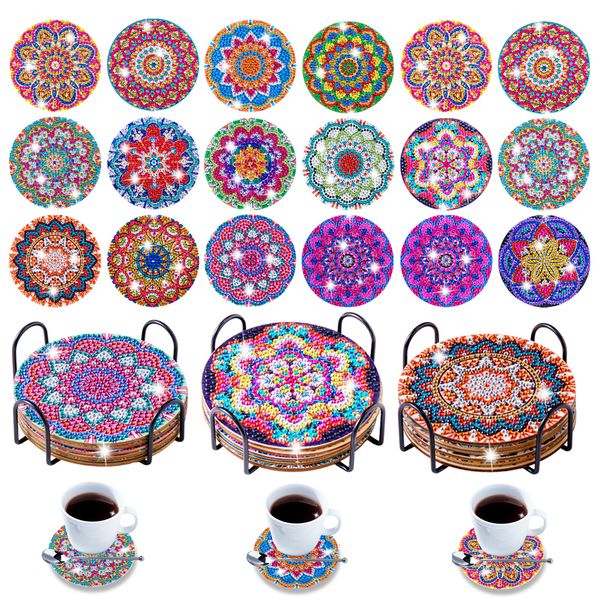 Diamond Painting 6 8Pcs DIY Coaster Animal Drink Cup Almofada Com Suporte Mesa Jogo Americano Almofada Isolante Presente de Natal 230715