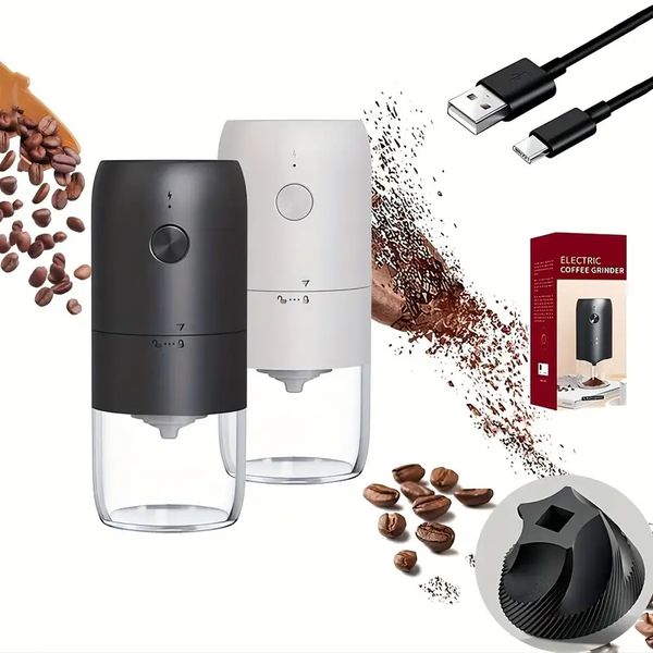 1pc Electric Ceramic Conical Burr кофейная шлифовальная машина, регулируемые настройки измельчения, портативная компонента для проезжей части цельной фасоли, измельчение, результат лучшего вкуса кофе