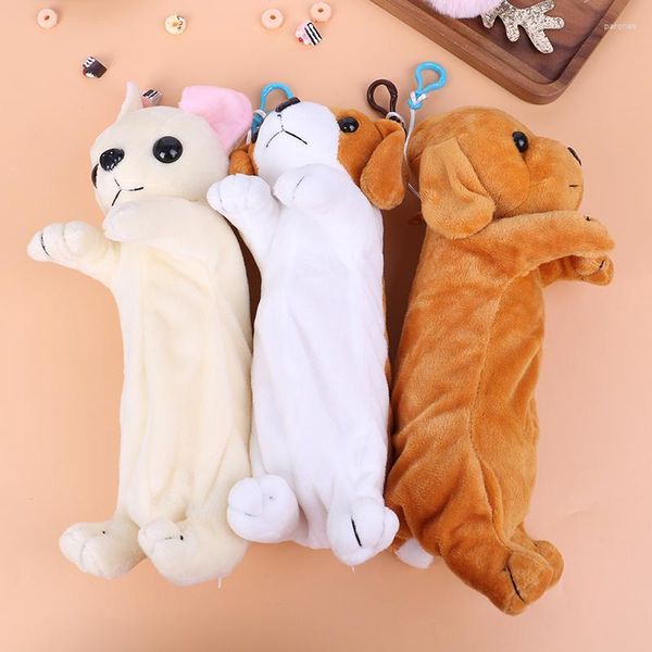 1pc Cartoon Plush Pencil Box Сумка для собак Сумка детские канцелярские товары золотые волосы лабрадор чихуахуа пограничный животный