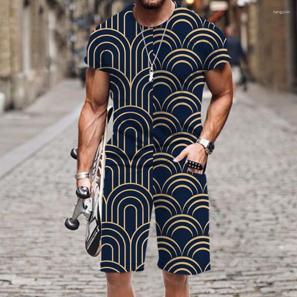 Agasalhos masculinos Tops Abstrato Padrão Agasalho Esportes Primavera Outono Hip-hop Casual 2023 Outfit O Neck Summer Man Sets Conjunto de 2 peças