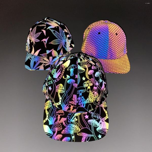 Bonés de bola Colorido Refletivo Techwear Masculino Mulheres Boné de Beisebol Hip Hop Gótico Reflect Light Hat Streetwear Trapstar Gorras Hombre