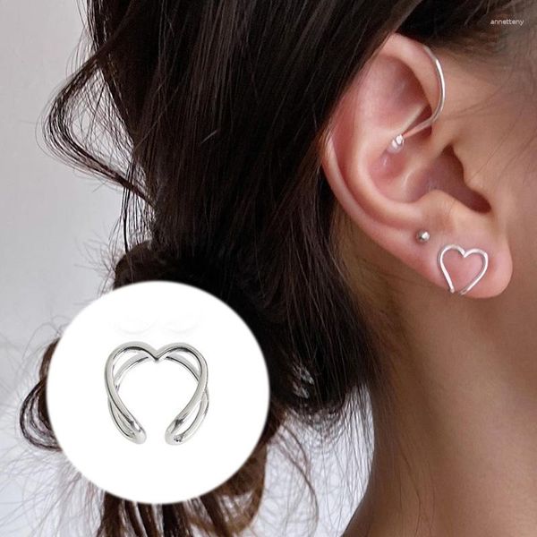 Backs Orecchini Sweet Two Ways Y2k Clip per orecchio per ragazze Metallo Colore argento Cuore Rotondo No Piercing Earing Trend Gioielli da ragazza EF042