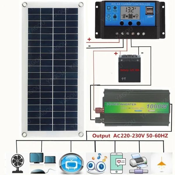 Другая электроника 220V Комплект солнечной панели Полный набор солнечных батарейных зарядных устройств на реальную питание 1000 Вт USB Controller 220V Home Grid Camping 230715