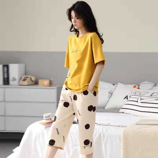 Damen-Schlaf-Lounge-Pyjama aus Baumwolle, Damen-Sommer-Kurzarm-Shorts, dünne Anzüge, Damen-Cartoon-Rundhals-Loungewear, Kawaii-Pyjama, Übergröße 5XL